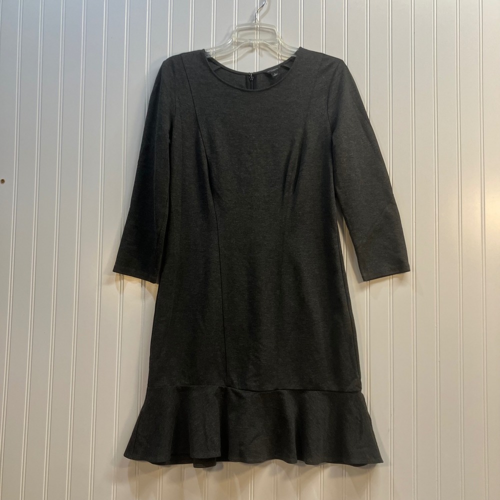 Ann Taylor Womens‎ Charcoal Gray Flounce Hem Ponte Knit Dress 3/4 Sleeve Size 2